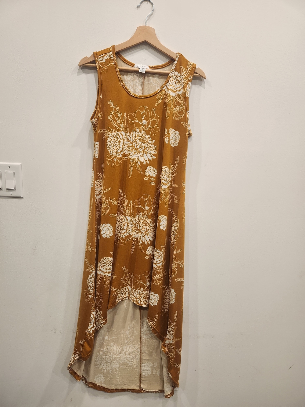 Mustard Floral Maxi Dress with High-Low Hem